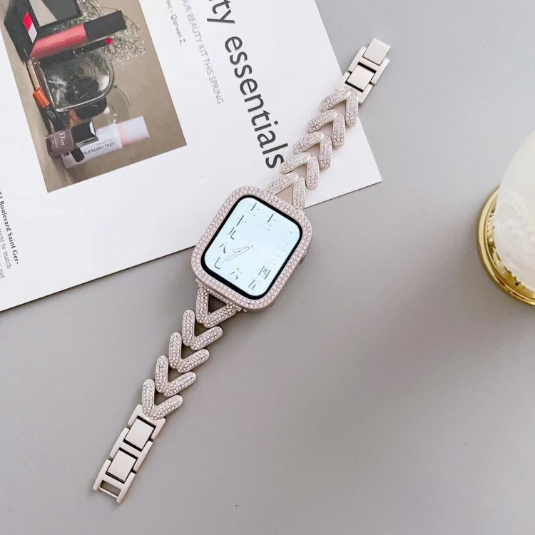 Triangle Diamond Metal Watch Band For Apple Watch Series 9&8&7 41mm / SE 3&SE 2&6&SE&5&4 40mm / 3&2&1 38mm (Starlight) - Watch Bands by buy2fix | Online Shopping UK | buy2fix
