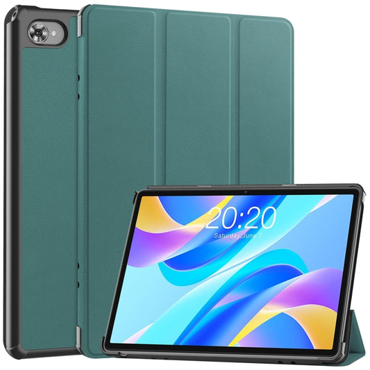For Teclast M40 Plus Custer Pure Color 3-Fold Holder Leather Tablet Case(Dark Green) - Teclast by buy2fix | Online Shopping UK | buy2fix