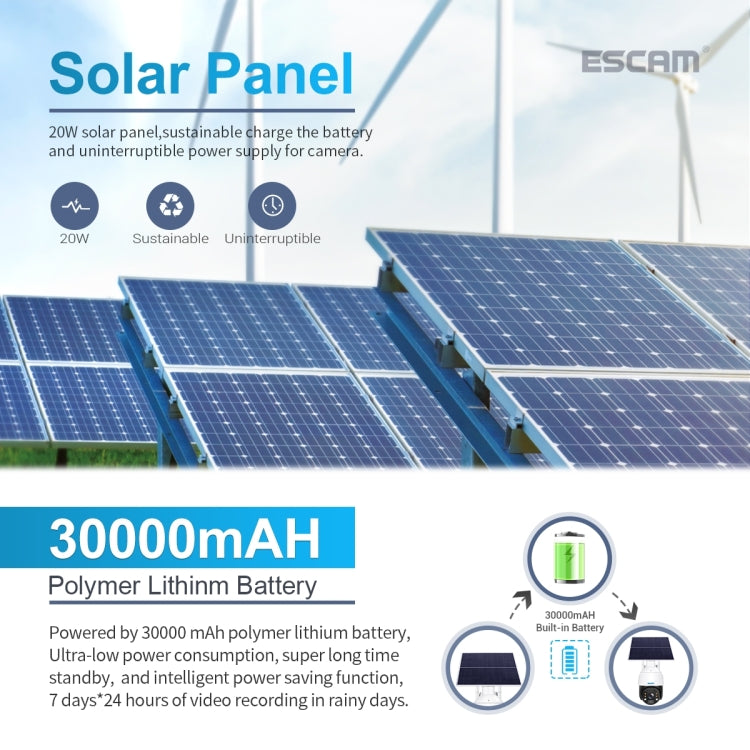 ESCAM QF724 3MP 24h Recording Cloud Storage PT 4G PIR Alarm IP Camera with Solar Panel, AU Signal Bands - Wireless Camera by ESCAM | Online Shopping UK | buy2fix