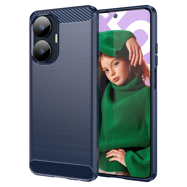 For Realme C55 Brushed Texture Carbon Fiber TPU Phone Case(Blue) - Realme Cases by buy2fix | Online Shopping UK | buy2fix