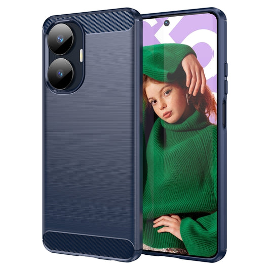 For Realme C55 Brushed Texture Carbon Fiber TPU Phone Case(Blue) - Realme Cases by buy2fix | Online Shopping UK | buy2fix