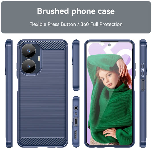 For Realme C55 Brushed Texture Carbon Fiber TPU Phone Case(Blue) - Realme Cases by buy2fix | Online Shopping UK | buy2fix