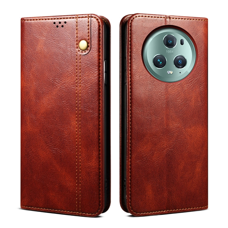 For Honor Magic5 Pro Oil Wax Crazy Horse Texture Leather Phone Case(Brown) by buy2fix