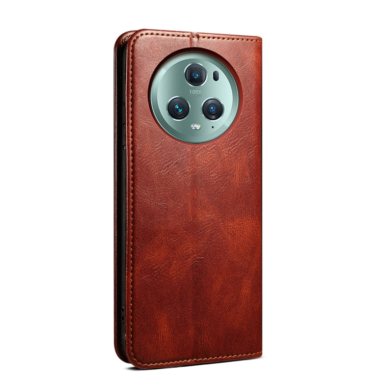 For Honor Magic5 Pro Oil Wax Crazy Horse Texture Leather Phone Case(Brown) by buy2fix