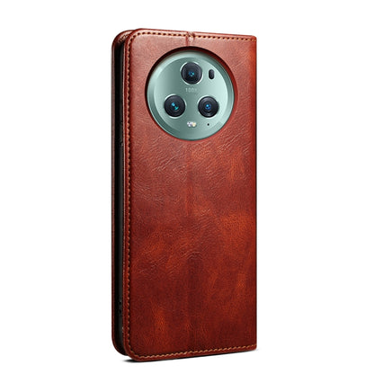 For Honor Magic5 Pro Oil Wax Crazy Horse Texture Leather Phone Case(Brown) by buy2fix