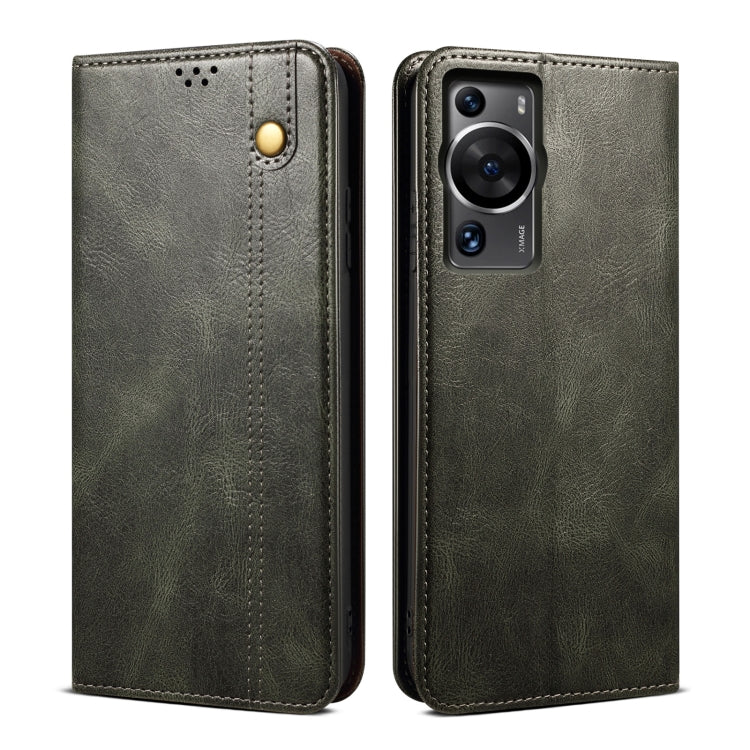 For Huawei P60/P60 Pro Oil Wax Crazy Horse Texture Leather Phone Case(Green) - Huawei Cases by buy2fix | Online Shopping UK | buy2fix