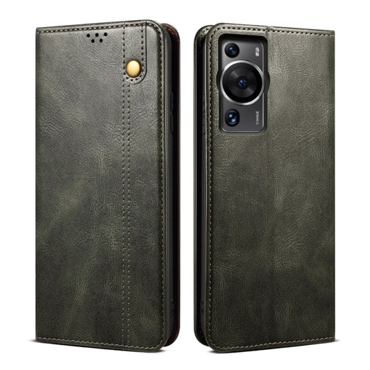 For Huawei P60/P60 Pro Oil Wax Crazy Horse Texture Leather Phone Case(Green) - Huawei Cases by buy2fix | Online Shopping UK | buy2fix