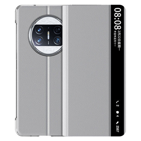 For Huawei Mate X3 Plain Magnetic Phone Case with Smart View Window & Holder(Grey) - Huawei Cases by buy2fix | Online Shopping UK | buy2fix