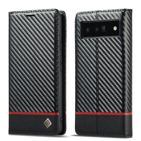 Pour Google Pixel 7a LC.IMEEKE Étui de téléphone en cuir en fibre de carbone (noir horizontal)