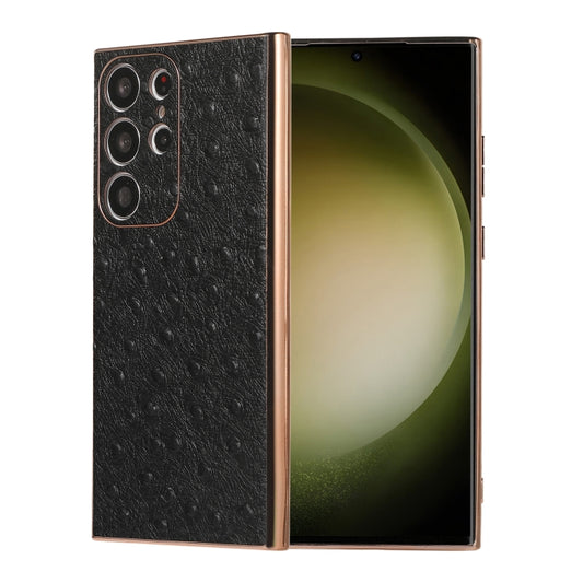 For Samsung Galaxy S23 Ultra 5G Genuine Leather Ostrich Texture Nano Electroplating Phone Case(Black) - Galaxy S23 Ultra 5G Cases by buy2fix | Online Shopping UK | buy2fix