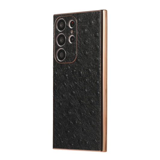 For Samsung Galaxy S23 Ultra 5G Genuine Leather Ostrich Texture Nano Electroplating Phone Case(Black) - Galaxy S23 Ultra 5G Cases by buy2fix | Online Shopping UK | buy2fix