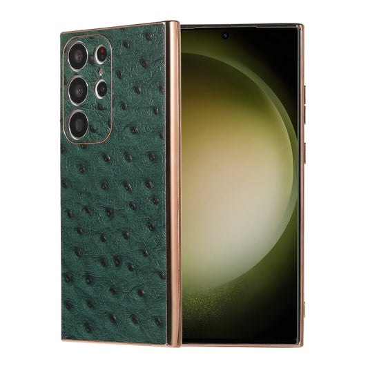 For Samsung Galaxy S23 Ultra 5G Genuine Leather Ostrich Texture Nano Electroplating Phone Case(Green) - Galaxy S23 Ultra 5G Cases by buy2fix | Online Shopping UK | buy2fix