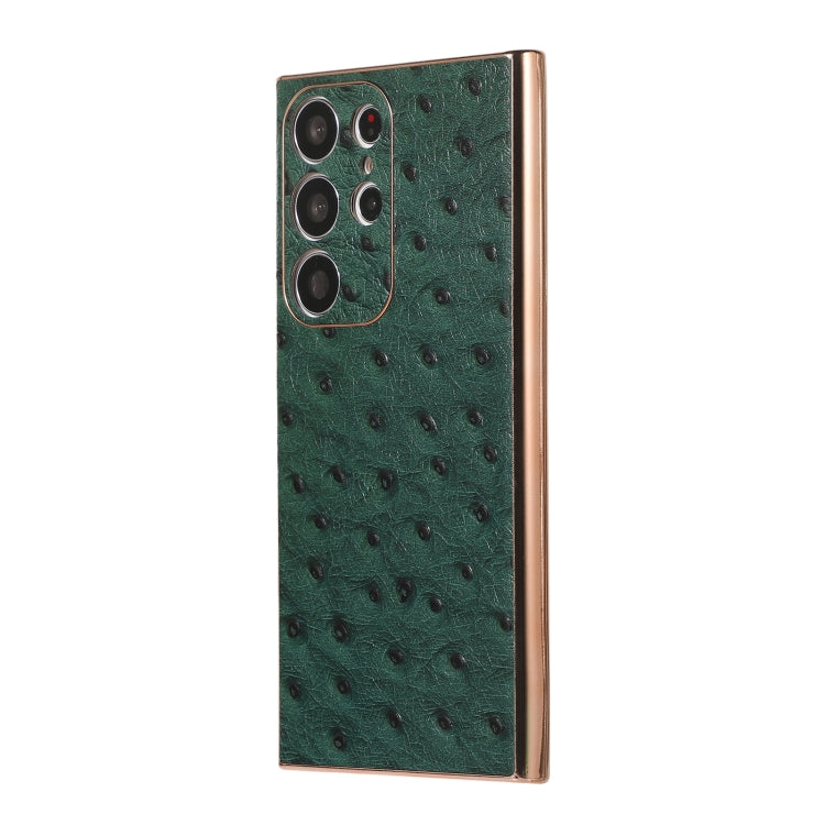 For Samsung Galaxy S23 Ultra 5G Genuine Leather Ostrich Texture Nano Electroplating Phone Case(Green) - Galaxy S23 Ultra 5G Cases by buy2fix | Online Shopping UK | buy2fix