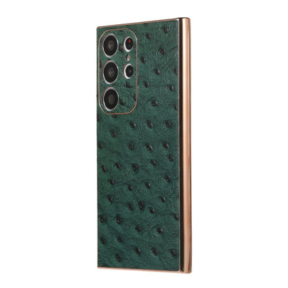 For Samsung Galaxy S23 Ultra 5G Genuine Leather Ostrich Texture Nano Electroplating Phone Case(Green) - Galaxy S23 Ultra 5G Cases by buy2fix | Online Shopping UK | buy2fix
