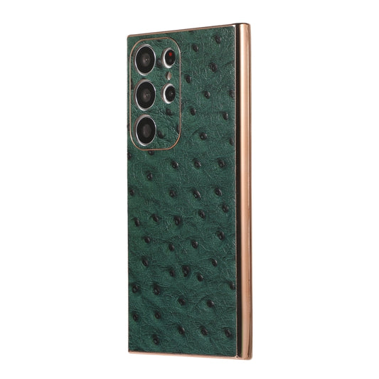 For Samsung Galaxy S23 Ultra 5G Genuine Leather Ostrich Texture Nano Electroplating Phone Case(Green) - Galaxy S23 Ultra 5G Cases by buy2fix | Online Shopping UK | buy2fix