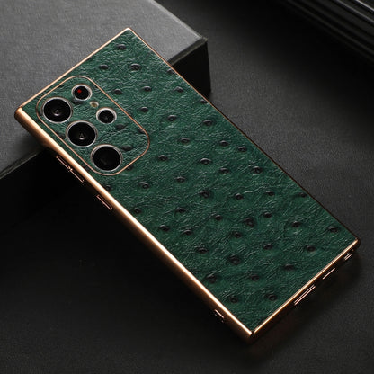 For Samsung Galaxy S23 Ultra 5G Genuine Leather Ostrich Texture Nano Electroplating Phone Case(Green) - Galaxy S23 Ultra 5G Cases by buy2fix | Online Shopping UK | buy2fix