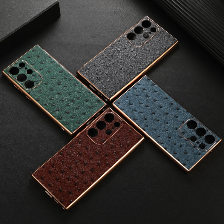 For Samsung Galaxy S23 Ultra 5G Genuine Leather Ostrich Texture Nano Electroplating Phone Case(Green) - Galaxy S23 Ultra 5G Cases by buy2fix | Online Shopping UK | buy2fix