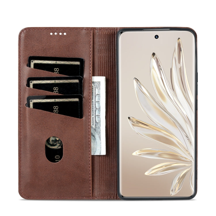 For Honor 90 AZNS Magnetic Calf Texture Flip Leather Phone Case(Dark Brown) - Honor Cases by AZNS | Online Shopping UK | buy2fix