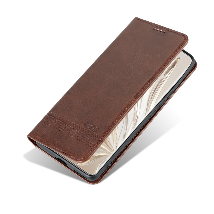 For Honor 90 AZNS Magnetic Calf Texture Flip Leather Phone Case(Dark Brown) - Honor Cases by AZNS | Online Shopping UK | buy2fix
