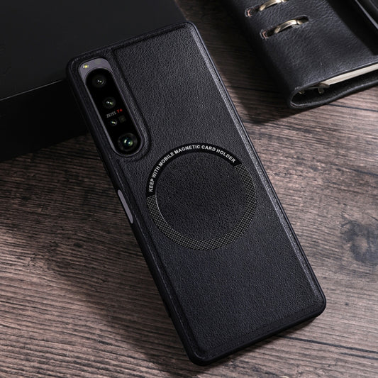 For Sony Xperia 1 IV Cloth Texture PU MagSafe Magnetic Phone Case(Black) - Sony Cases by buy2fix | Online Shopping UK | buy2fix