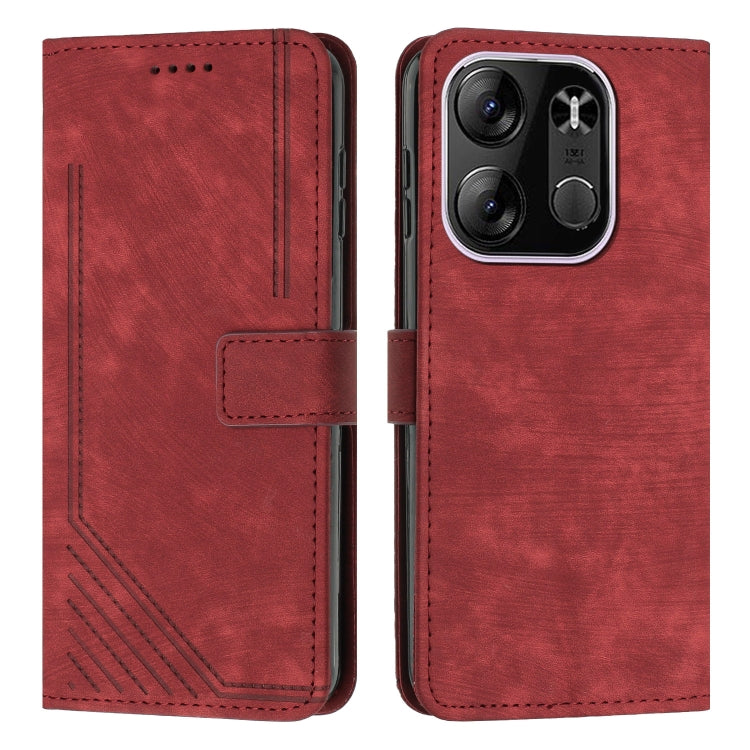 For Tecno Spark Go 2023 / Pop 7 Pro / Infinix Smart 7 X6515 Skin Feel Stripe Pattern Leather Phone Case with Lanyard(Red) by buy2fix