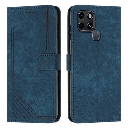 For Infinix Smart 6 Skin Feel Stripe Pattern Leather Phone Case with Lanyard(Blue) - Infinix Cases by buy2fix | Online Shopping UK | buy2fix