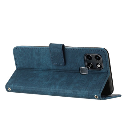 For Infinix Smart 6 Skin Feel Stripe Pattern Leather Phone Case with Lanyard(Blue) - Infinix Cases by buy2fix | Online Shopping UK | buy2fix