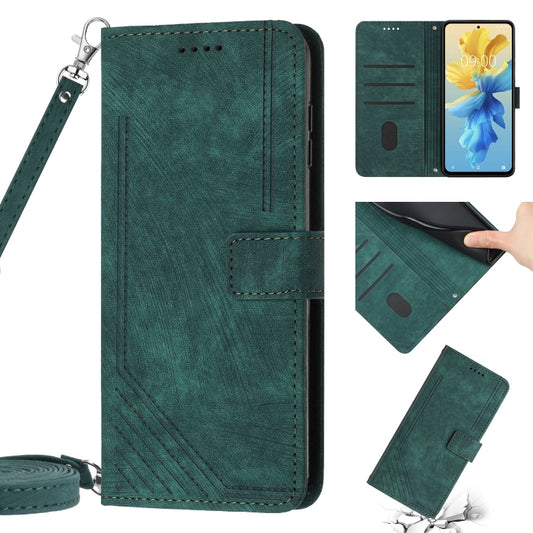 For Infinix Smart 6 Plus India Skin Feel Stripe Pattern Leather Phone Case with Lanyard(Green) - Infinix Cases by buy2fix | Online Shopping UK | buy2fix