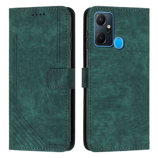 For Infinix Smart 6 Plus India Skin Feel Stripe Pattern Leather Phone Case with Lanyard(Green) - Infinix Cases by buy2fix | Online Shopping UK | buy2fix