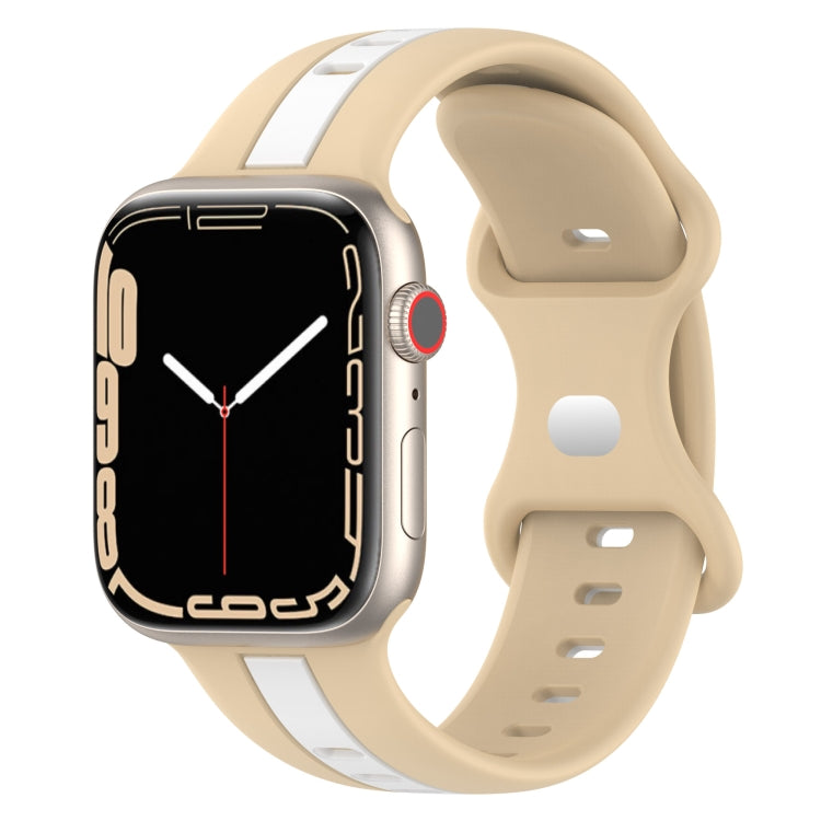 Nail Buckle Two-color Watch Band For Apple Watch Series 9&8&7 41mm / SE 3&SE 2&6&SE&5&4 40mm / 3&2&1 38mm(Khaki White) - Watch Bands by buy2fix | Online Shopping UK | buy2fix