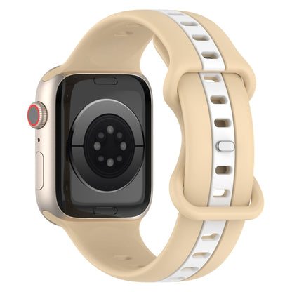 Nail Buckle Two-color Watch Band For Apple Watch Series 9&8&7 41mm / SE 3&SE 2&6&SE&5&4 40mm / 3&2&1 38mm(Khaki White) - Watch Bands by buy2fix | Online Shopping UK | buy2fix