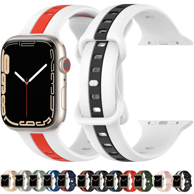 Nail Buckle Two-color Watch Band For Apple Watch Series 9&8&7 41mm / SE 3&SE 2&6&SE&5&4 40mm / 3&2&1 38mm(Khaki White) - Watch Bands by buy2fix | Online Shopping UK | buy2fix