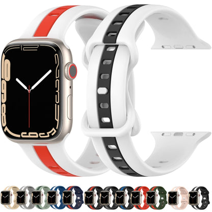 Nail Buckle Two-color Watch Band For Apple Watch Series 9&8&7 41mm / SE 3&SE 2&6&SE&5&4 40mm / 3&2&1 38mm(Khaki White) - Watch Bands by buy2fix | Online Shopping UK | buy2fix