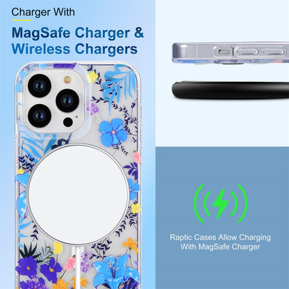 For iPhone 14 Transparent Double Sided Magsafe Phone Case(Sky Blue Flower) by buy2fix