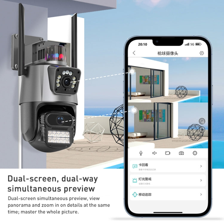 QX81 Humanoid Recognition AI Alarm WIFI Spherical Dual 2MP IP Camera, Plug:AU Plug by buy2fix