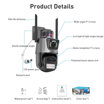 QX81 Humanoid Recognition AI Alarm WIFI Spherical Dual 2MP IP Camera, Plug:EU Plug by buy2fix
