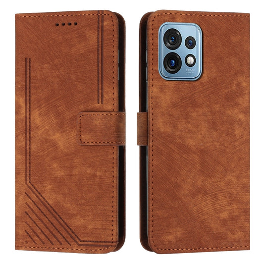 For Motorola Moto X40/X40 Pro/Edge+ 2023 Skin Feel Stripe Pattern Leather Phone Case with Lanyard(Brown) - Motorola Cases by buy2fix | Online Shopping UK | buy2fix
