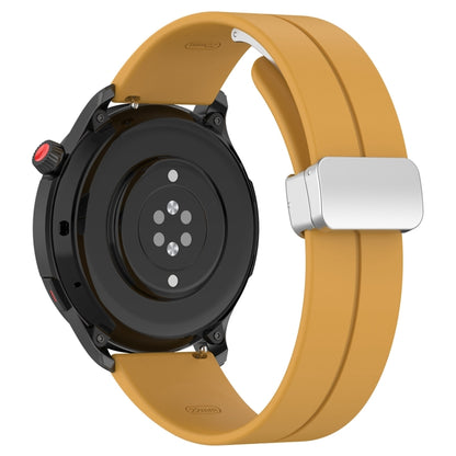 For Amazfit GTR 4 Magnetic Fold Clasp Silver Buckle Silicone Watch Band(Yellow) - Watch Bands by buy2fix | Online Shopping UK | buy2fix