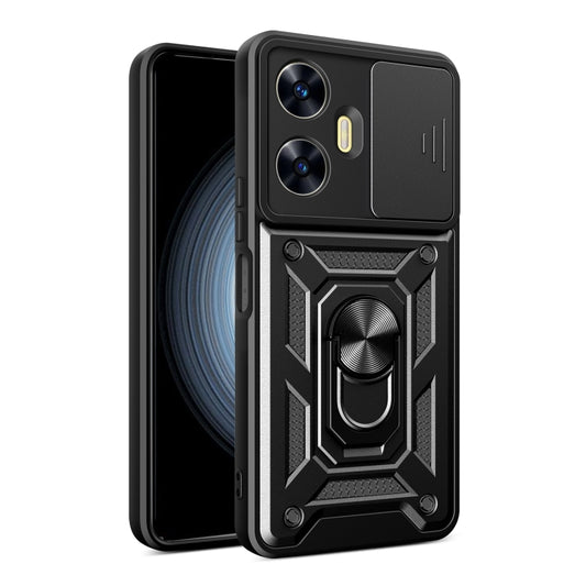 For Realme C55 4G Sliding Camera Cover Design TPU+PC Phone Case(Black) - Realme Cases by buy2fix | Online Shopping UK | buy2fix