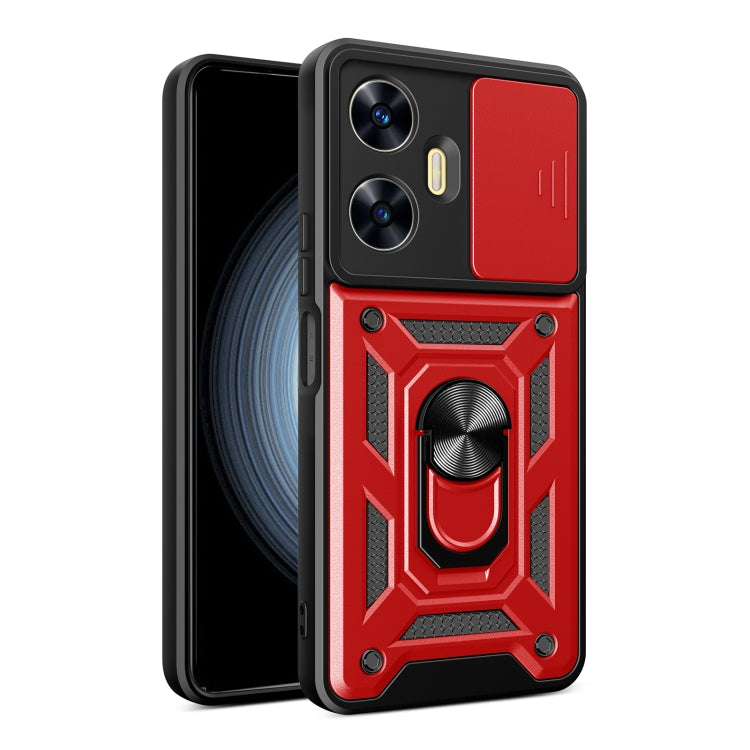 For Realme C55 4G Sliding Camera Cover Design TPU+PC Phone Case(Red) - Realme Cases by buy2fix | Online Shopping UK | buy2fix