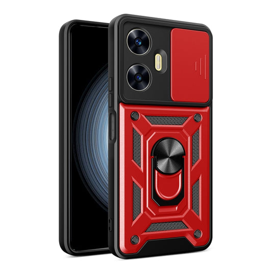 For Realme C55 4G Sliding Camera Cover Design TPU+PC Phone Case(Red) - Realme Cases by buy2fix | Online Shopping UK | buy2fix