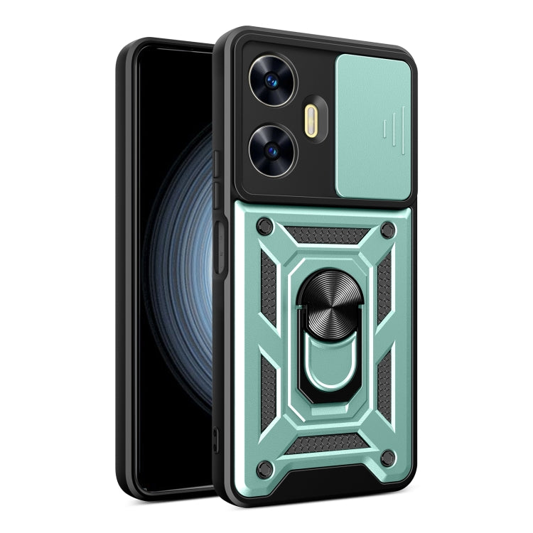 For Realme C55 4G Sliding Camera Cover Design TPU+PC Phone Case(Green) - Realme Cases by buy2fix | Online Shopping UK | buy2fix