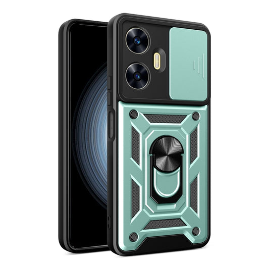 For Realme C55 4G Sliding Camera Cover Design TPU+PC Phone Case(Green) - Realme Cases by buy2fix | Online Shopping UK | buy2fix