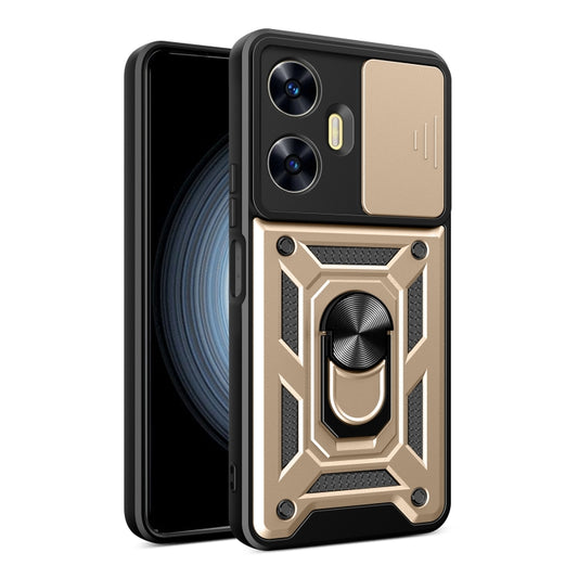 For Realme C55 4G Sliding Camera Cover Design TPU+PC Phone Case(Gold) - Realme Cases by buy2fix | Online Shopping UK | buy2fix
