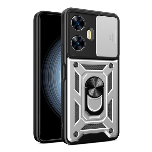 For Realme C55 4G Sliding Camera Cover Design TPU+PC Phone Case(Silver) - Realme Cases by buy2fix | Online Shopping UK | buy2fix