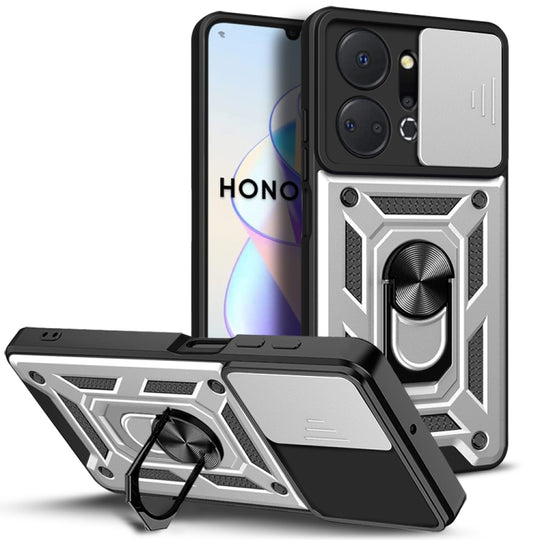 For Honor X7a 5G Sliding Camera Cover Design TPU+PC Phone Case(Silver)