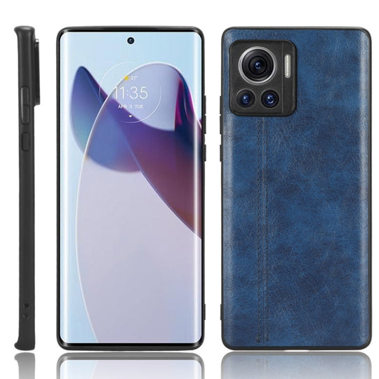 For Motorola Edge 30 Ultra / Moto X30 Pro Sewing Cow Pattern Skin PC + PU + TPU Phone Case(Blue)