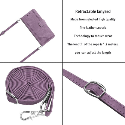 For vivo Y16 / Y02s Skin Feel Stripe Pattern Leather Phone Case with Lanyard(Purple) - vivo Cases by buy2fix | Online Shopping UK | buy2fix