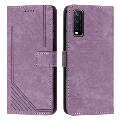 Skin Feel Stripe Pattern Leather Phone Case with Lanyard for vivo Y20 / Y20i / Y20s / Y12s Global / Y11s Global / Y20 2021 / Y20g / Y30g / Y20a Global / Y3s 2021 / iQOO U1x(Purple) - vivo Cases by buy2fix | Online Shopping UK | buy2fix