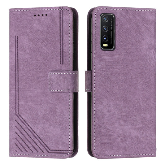 Skin Feel Stripe Pattern Leather Phone Case with Lanyard for vivo Y20 / Y20i / Y20s / Y12s Global / Y11s Global / Y20 2021 / Y20g / Y30g / Y20a Global / Y3s 2021 / iQOO U1x(Purple) - vivo Cases by buy2fix | Online Shopping UK | buy2fix